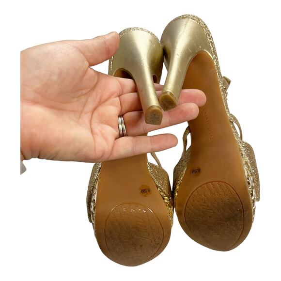 GIANNI BINI “Myra” Platform Champagne Gold Sandals Strappy Stiletto Heel 8.5 EUC - Picture 8 of 11